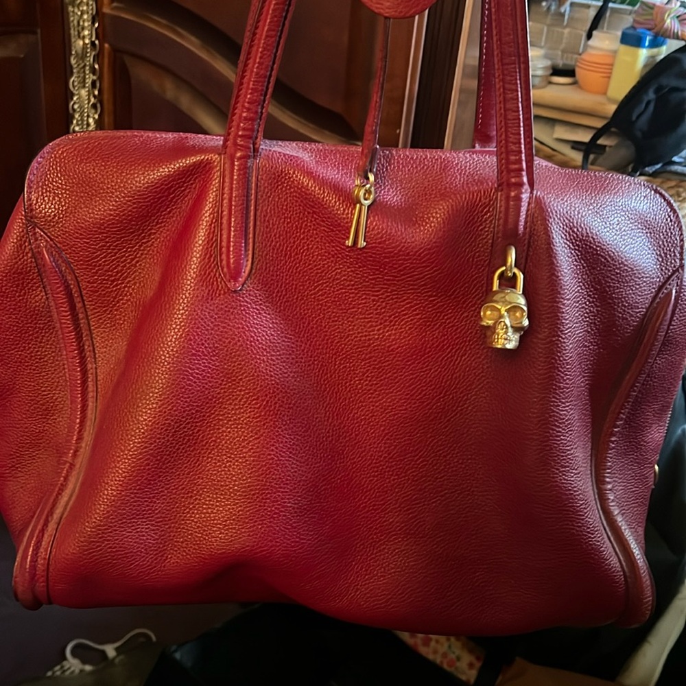 Alexander McQueen red leather large handbag